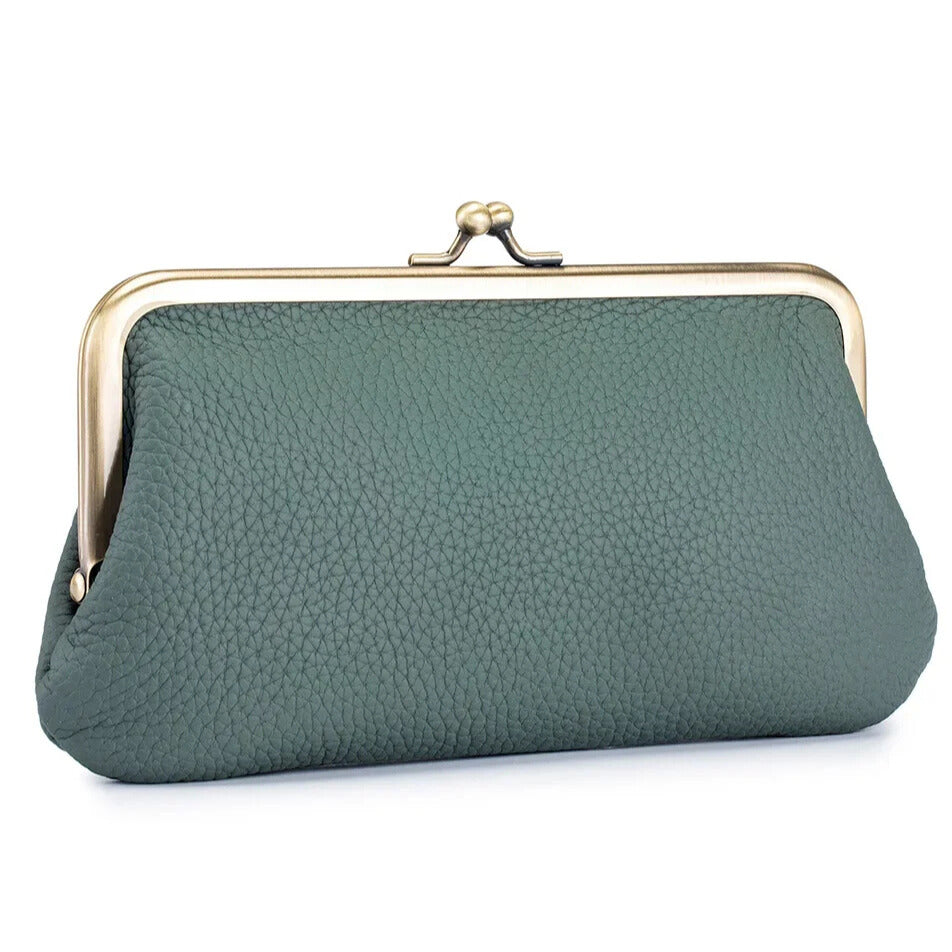Retro style gray leather wallet with clasp Elegantia