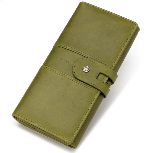 Women’s luxury genuine green leather long wallet Elegantia
