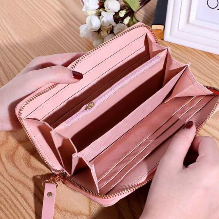 Women’s Continental Zip-Around Purse — PU Leather, Coin Pocket & Card Slots.