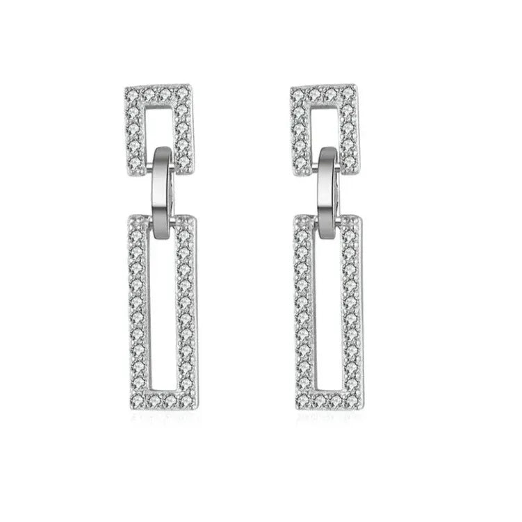 sterling silver rectangle drop earrings close-up