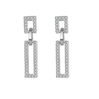 sterling silver rectangle drop earrings close-up