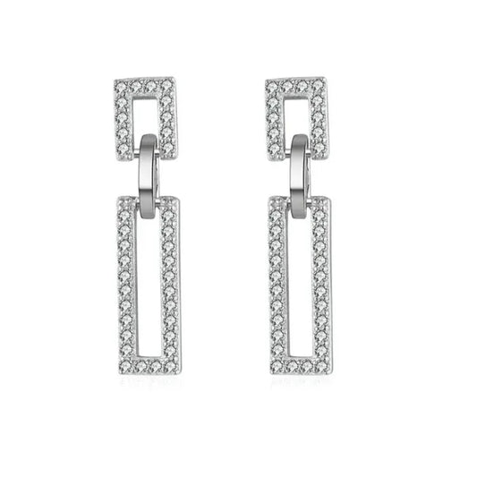 sterling silver rectangle drop earrings close-up
