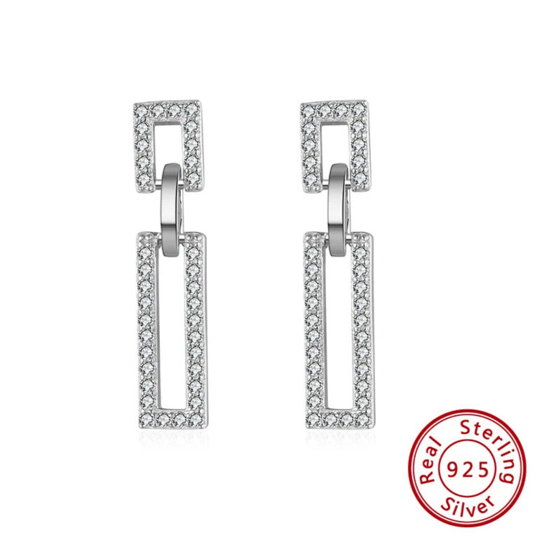 sterling silver rectangle CZ dangle earring, lightweight and hypoallergenic