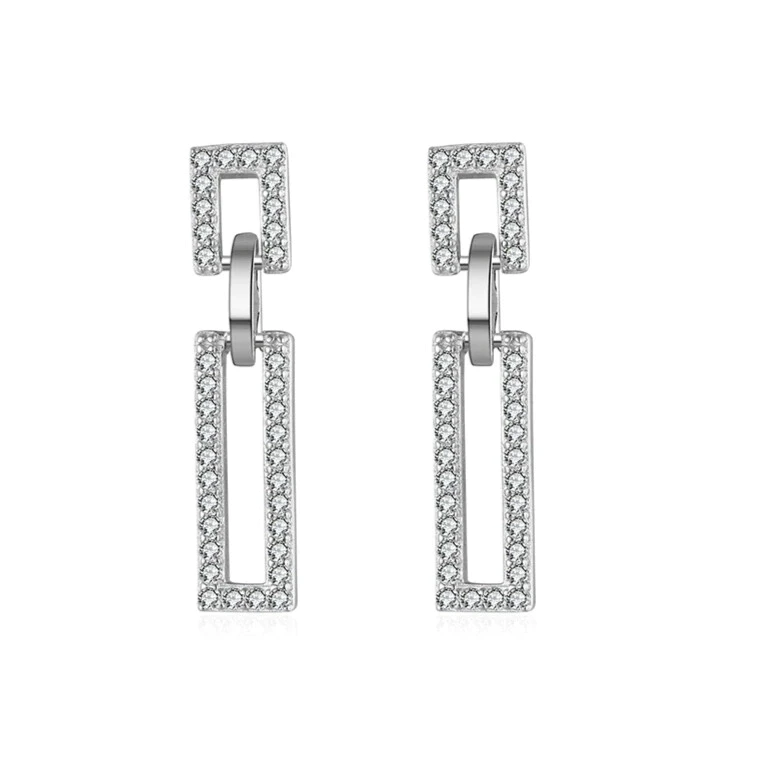 geometric cz rectangle drop earrings rhodium plated sterling silver elegantia