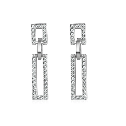 geometric cz rectangle drop earrings rhodium plated sterling silver elegantia
