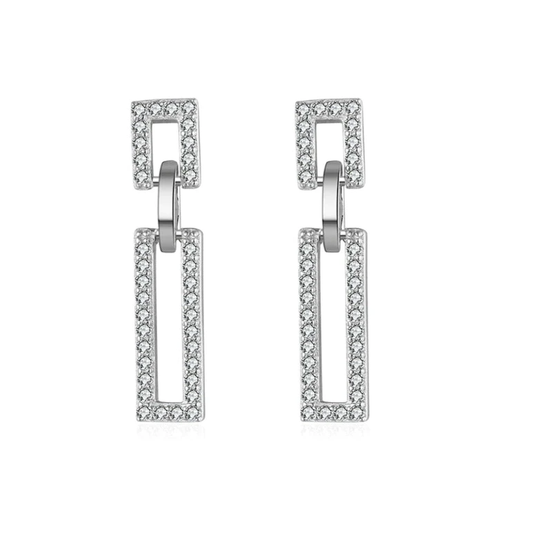 geometric cz rectangle drop earrings rhodium plated sterling silver elegantia