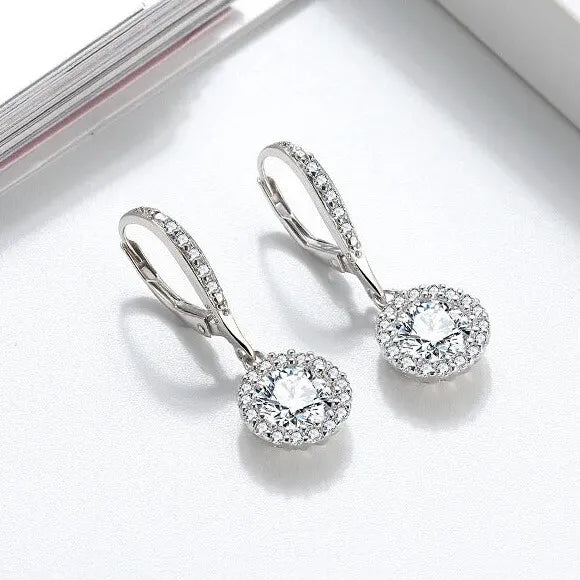 elegant long silver earrings with sparkling stones